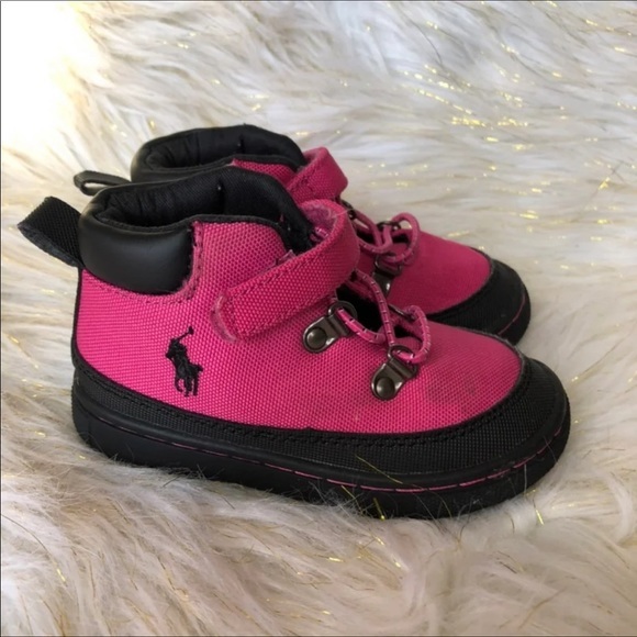 Polo by‎ Ralph Lauren Pink High-Top Sneakers with Velcro Straps Girls Size 6 - Picture 1 of 8